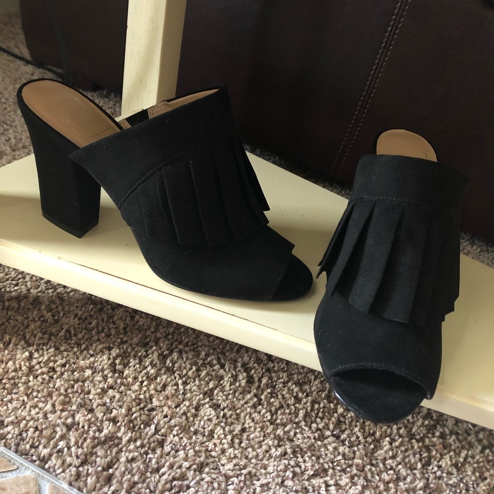 KAARI Blue Black Open Toe Heeled Mules